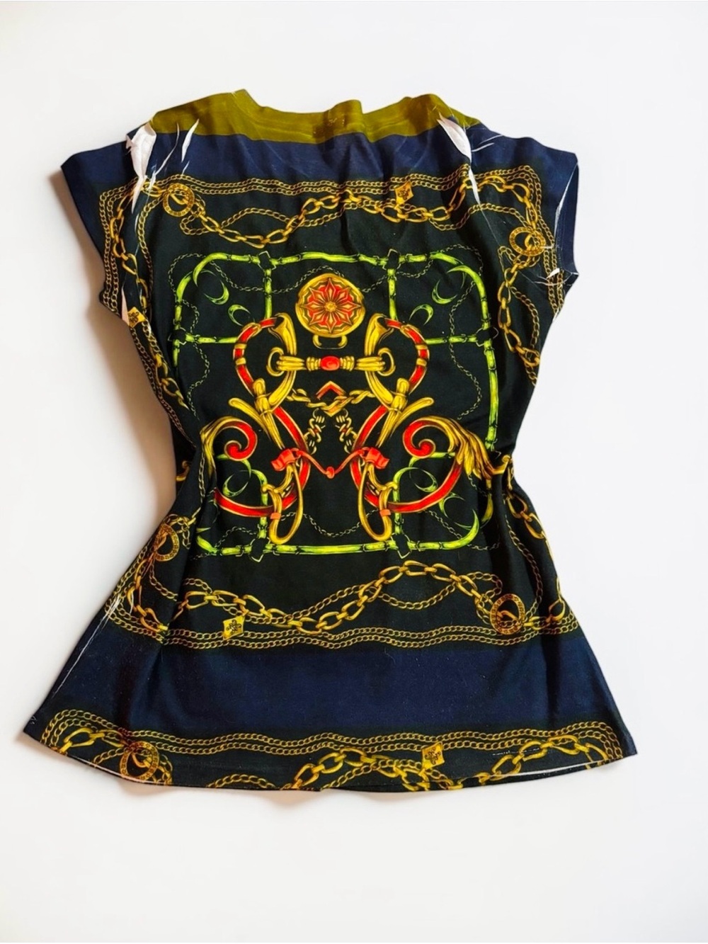 Y2K Cache Baroque Equestrian Chain Print Rhinestone Embellished Top Large - Picture 7 of 8